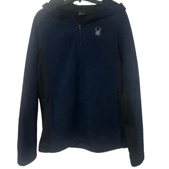 SPYDER Boundless Half Zip Hooded Waffle Knit  Sweater Frontier Blue Size Large - Picture 3 of 13
